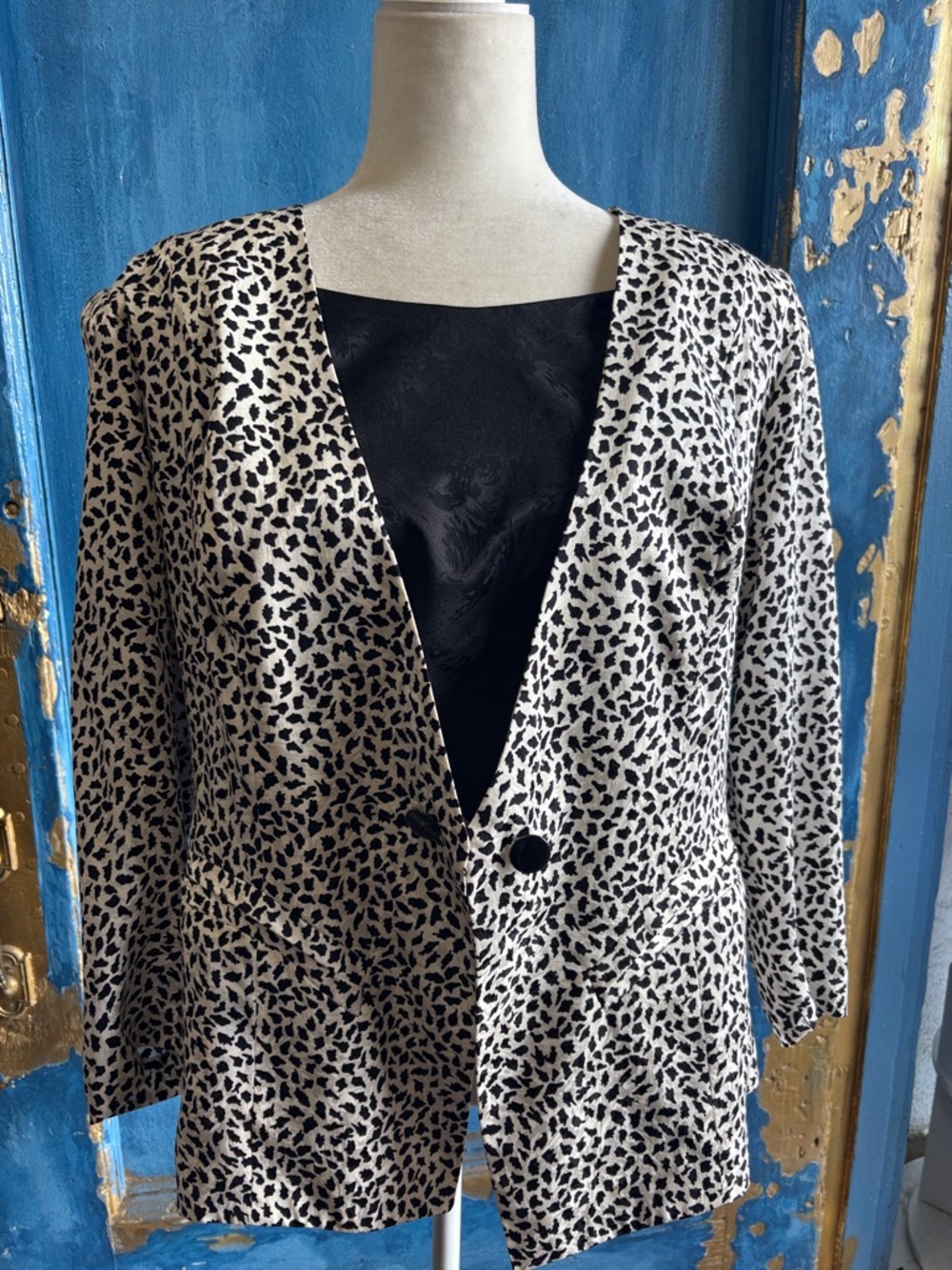 Womens Black and Cream Dotted Blazer Jacket
